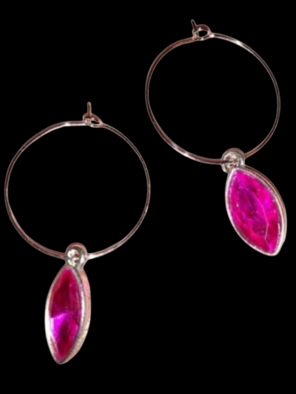 Pink Fuchsia Marquis Rhinestone Silver Hoops Crystal Steel Hoop Earrings KATTA